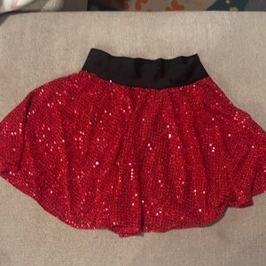 Sparkle Skirtd Red Sequin Skirt with Black Waistband